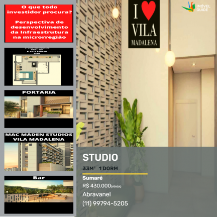 Imagem Studio com 1 Quarto à Venda, 33 m² em Sumaré - São Paulo