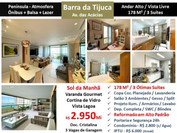 Foto do imóvel Apartamento com 3 Quartos à Venda, 178 m² em Barra da Tijuca - Rio de Janeiro Foto do imóvel Apartamento com 3 Quartos à Venda, 178 m² em Barra da Tijuca - Rio de Janeiro
