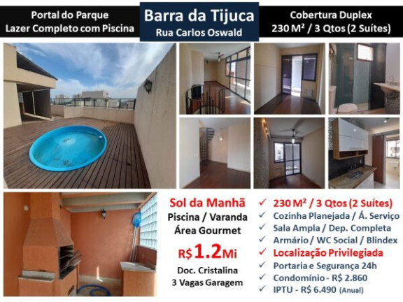 Imagem Cobertura com 3 Quartos à Venda, 230 m² em Barra da Tijuca - Rio de Janeiro