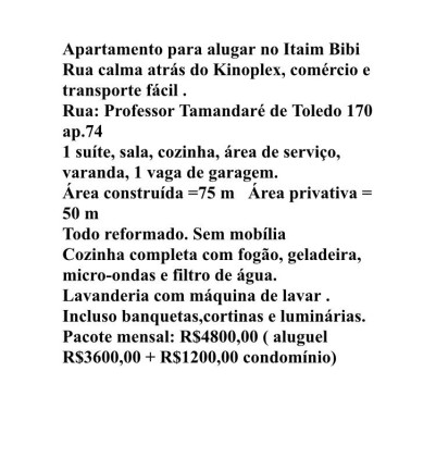 Imagem Apartamento com 1 Quarto para Alugar, 50 m²em Itaim Bibi - São Paulo