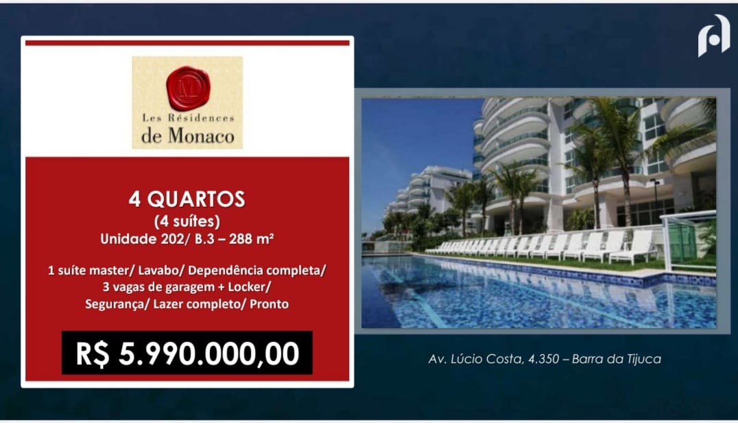 Foto do imóvel Apartamento com 4 Quartos à Venda, 298 m²em Barra da Tijuca - Rio de Janeiro
