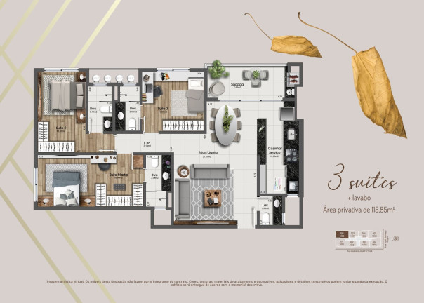 Imagem Apartamento com 3 Quartos à Venda, 116 m²em Kobrasol - São José