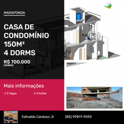 Imagem Casa de Condomínio com 4 Quartos à Venda, 150 m² em Maraponga - Fortaleza