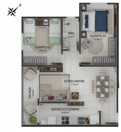 Imagem Apartamento com 2 Quartos à Venda, 62 m² em Universitário - Criciúma