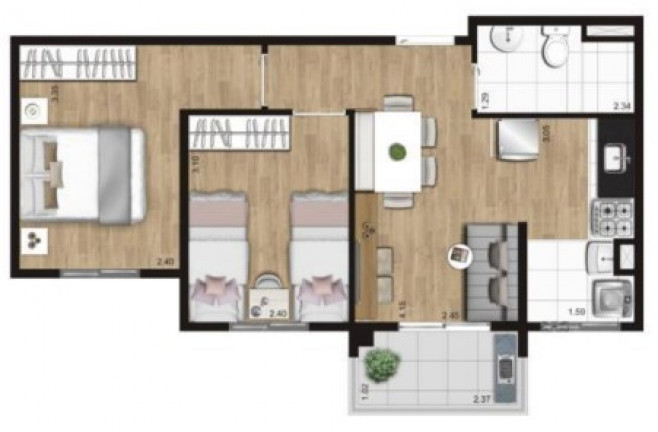 Imagem Apartamento com 2 Quartos à Venda, 44 m²em Taboão - São Bernardo do Campo