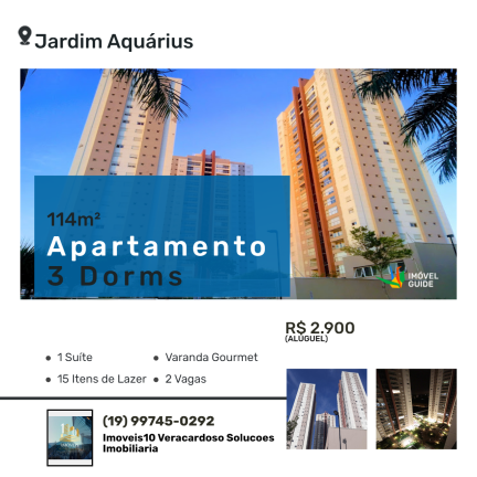 Imagem Apartamento com 3 Quartos para Alugar,  em Jardim Aquárius - Limeira