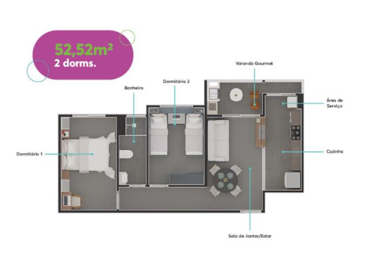 Imagem Apartamento com 2 Quartos à Venda, 52 m²em Vila Cintra - Mogi das Cruzes