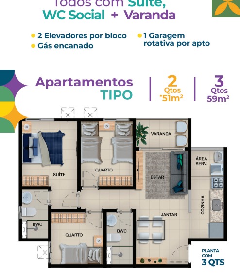 Imagem Apartamento com 3 Quartos à Venda, 77 m²em Capibaribe - São Lourenço da Mata