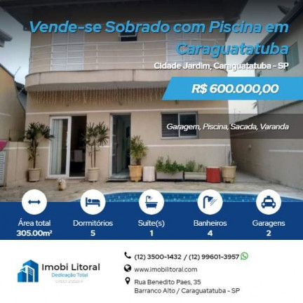 Imagem Sobrado com 5 Quartos à Venda, 305 m² em Cidade Jardim - Caraguatatuba