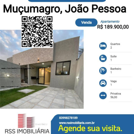 Imagem Apartamento com 2 Quartos à Venda, 56 m² em Muçumagro - João Pessoa