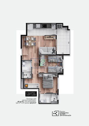 Imagem Apartamento com 2 Quartos à Venda, 56 m² em Campo Comprido - Curitiba