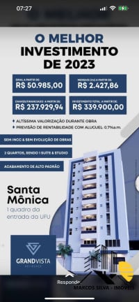 Foto do imóvel Apartamento com 2 Quartos à Venda, em Santa Mônica - Uberlândia Foto do imóvel Apartamento com 2 Quartos à Venda, em Santa Mônica - Uberlândia