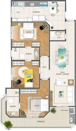 Foto do imóvel Apartamento com 3 Quartos à Venda, 104 m² em Canto Do Forte - Praia Grande