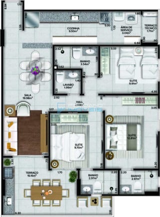 Foto do imóvel Apartamento com 3 Quartos à Venda, 124 m² em Canto Do Forte - Praia Grande