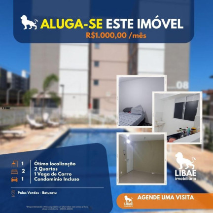Imagem Apartamento com 2 Quartos para Alugar, 39 m² em Jardim Palos Verdes - Botucatu