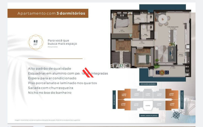 Foto do imóvel Apartamento com 3 Quartos à Venda, 82 m² em Barreiros - São José