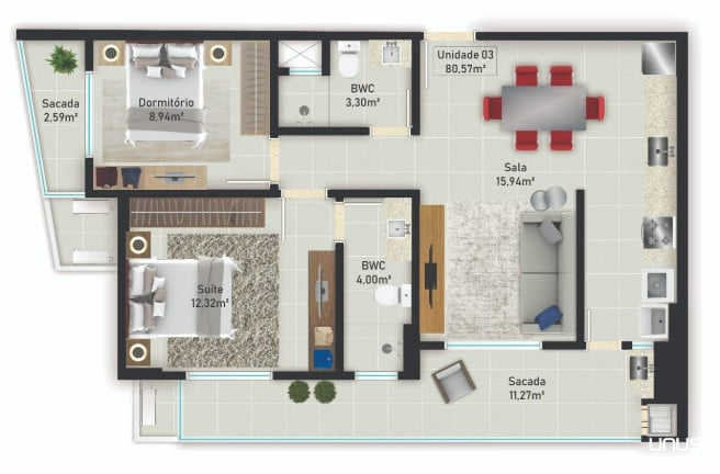Foto do imóvel Apartamento com 2 Quartos à Venda, 80 m² em Barreiros - São José