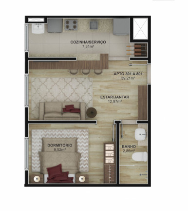 Foto do imóvel Apartamento com 1 Quarto à Venda, 39 m² em Centro - Novo Hamburgo