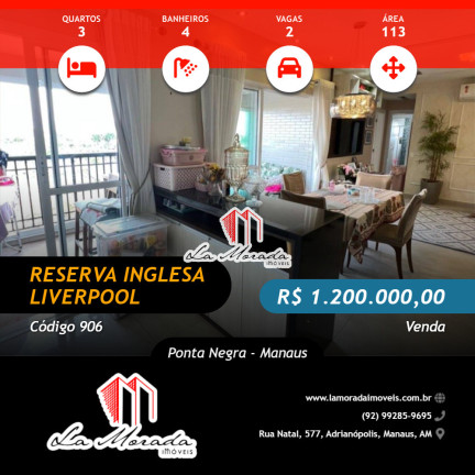 Foto do imóvel Apartamento com 3 Quartos à Venda, 113 m² em Ponta Negra - Manaus