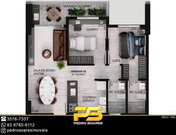 Foto do imóvel Apartamento com 2 Quartos à Venda, 60 m² em Aeroclube - João Pessoa