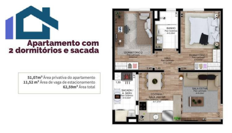 Imagem Apartamento com 2 Quartos à Venda, 51 m² em Orico - Gravataí