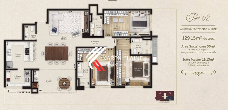 Foto do imóvel Apartamento com 3 Quartos à Venda, 129 m² em Kobrasol - São José