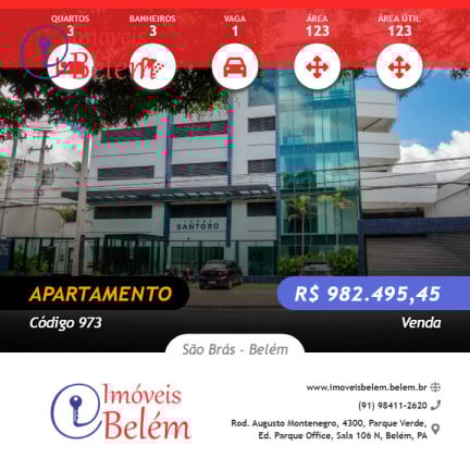 Foto do imóvel Apartamento com 3 Quartos à Venda, 123 m² em São Brás - Belém