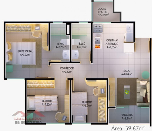 Imagem Apartamento com 2 Quartos à Venda, 59 m² em São Cristovão - Teresina