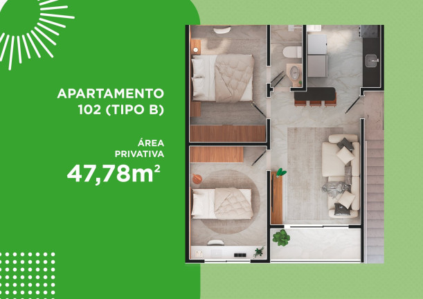 Imagem Apartamento com 2 Quartos à Venda, 47 m²
