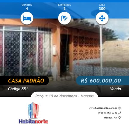 Foto do imóvel Casa com 4 Quartos à Venda, 300 m² em Parque 10 De Novembro - Manaus