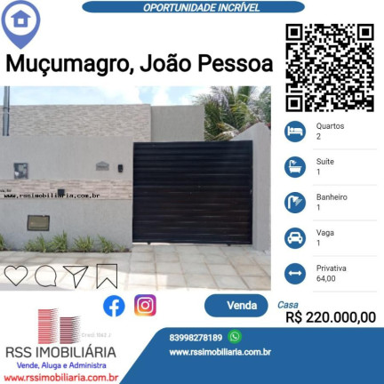 Imagem Casa com 2 Quartos à Venda, 64 m² em Muçumagro - João Pessoa