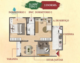 Apartamento com 2 Quartos à Venda, 51 m² em Jardim Itália - Vinhedo