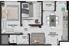Apartamento com 2 Quartos à Venda, 53 m² em Santa Augusta - Criciúma