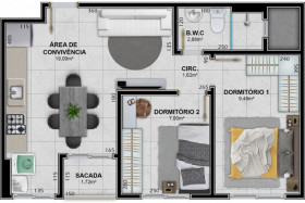 Apartamento com 2 Quartos à Venda, 53 m² em Santa Augusta - Criciúma