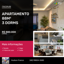 Apartamento com 3 Quartos à Venda, 88 m² em Itacorubi - Florianópolis